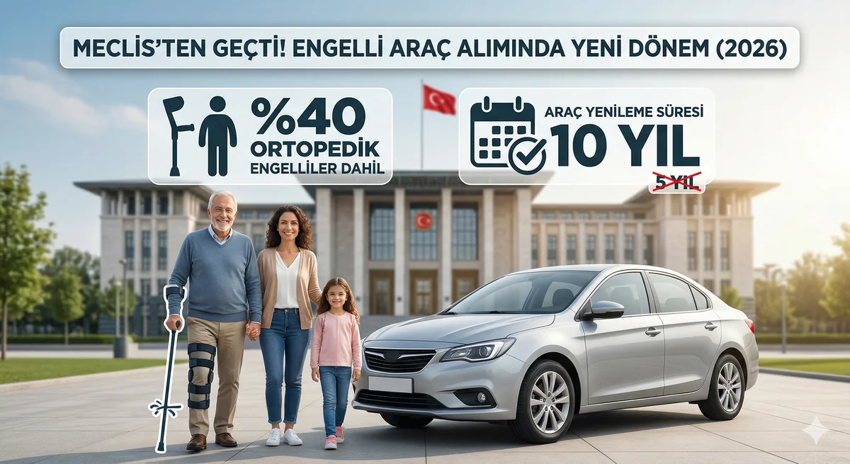 Meclis'ten Geçti! 2026 Engelli Araç Alımında Yeni Dönem: ÖTV Muafiyeti Genişletildi (%40 Ortopedik Şartı ve 10 Yıl Kuralı) - Haber | arabakarsilastirma.com.tr