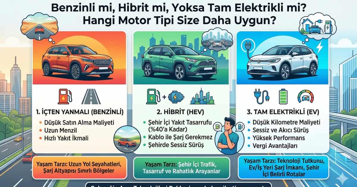 Benzinli mi, Hibrit mi, Yoksa Tam Elektrikli mi? Hangi Motor Tipi Size Daha Uygun? - Rehber | arabakarsilastirma.com.tr