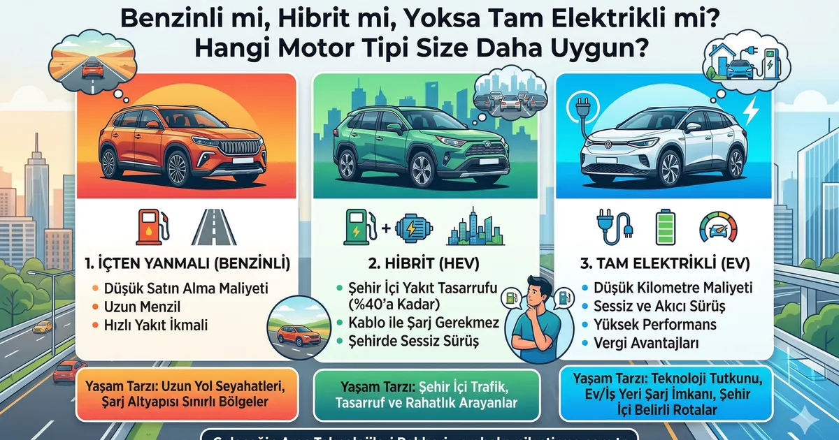 Benzinli mi, Hibrit mi, Yoksa Tam Elektrikli mi? Hangi Motor Tipi Size Daha Uygun? - Rehber | arabakarsilastirma.com.tr