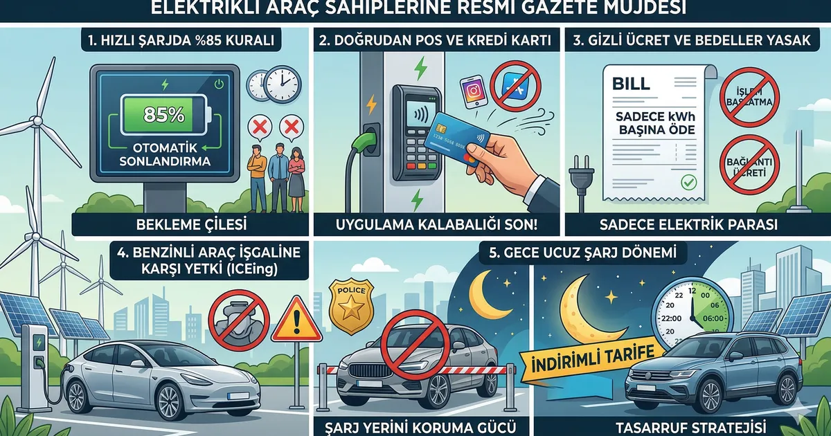 Elektrikli Araç Sahiplerine Resmî Gazete Müjdesi: Hızlı Şarjda %85 Kuralı Geldi, "Gizli Ücret" ve "Uygulama İndirme" Çilesi Bitti! - Haber | arabakarsilastirma.com.tr